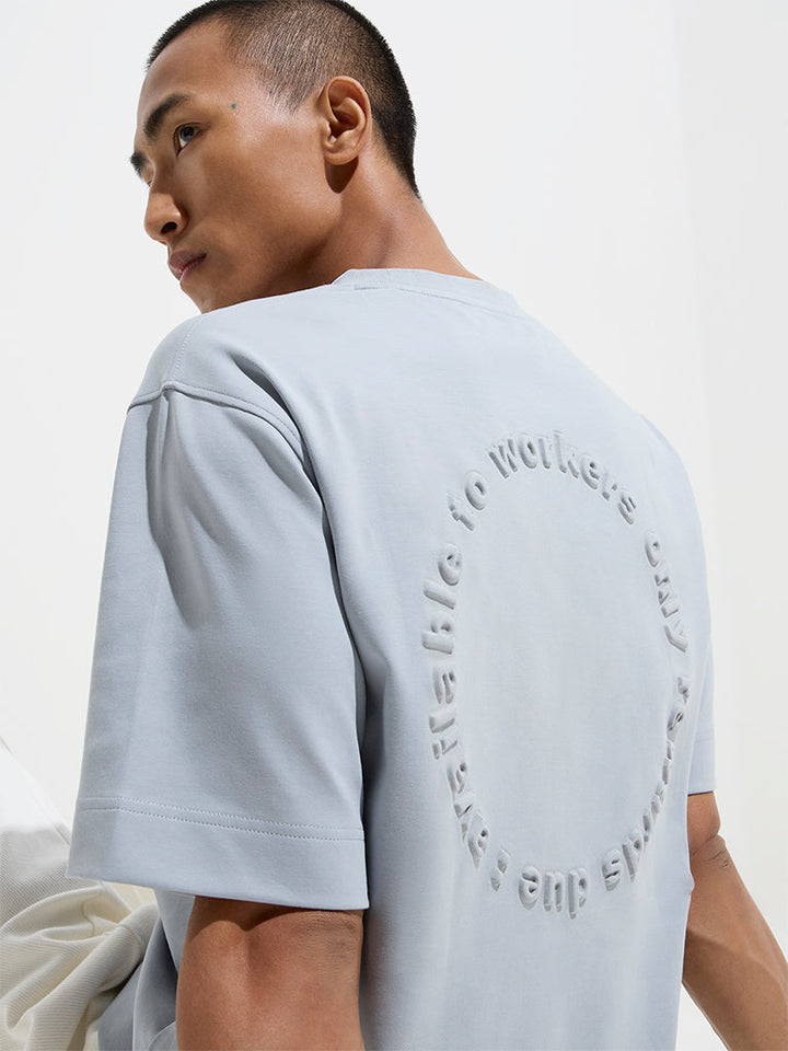 Studiofit Dusty Blue Relaxed-Fit Cotton-Blend T-Shirt