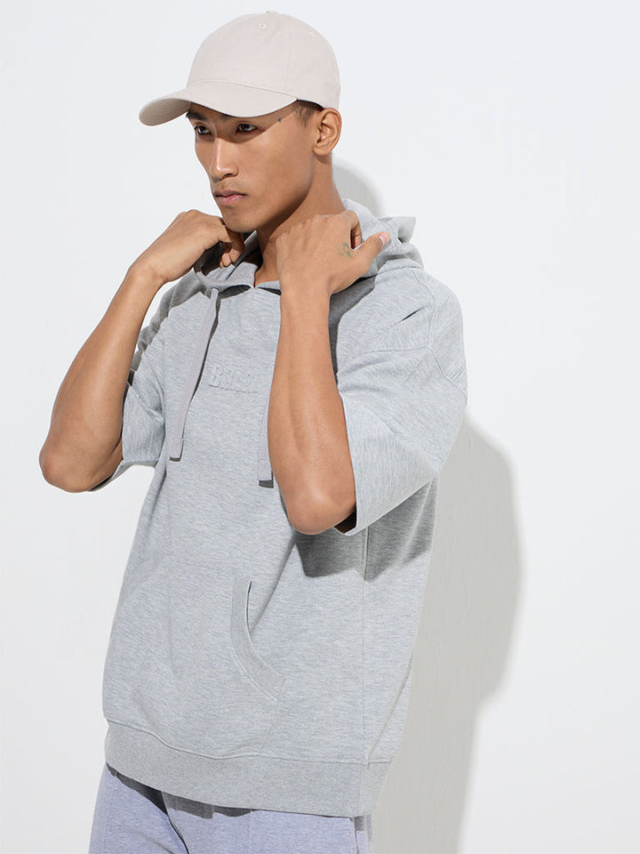 Studiofit Grey Relaxed-Fit Cotton-Blend Hoodie