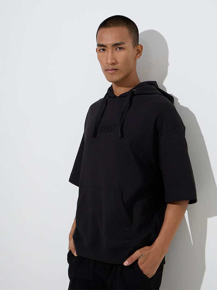 Studiofit Black Relaxed-Fit Cotton-Blend Hoodie
