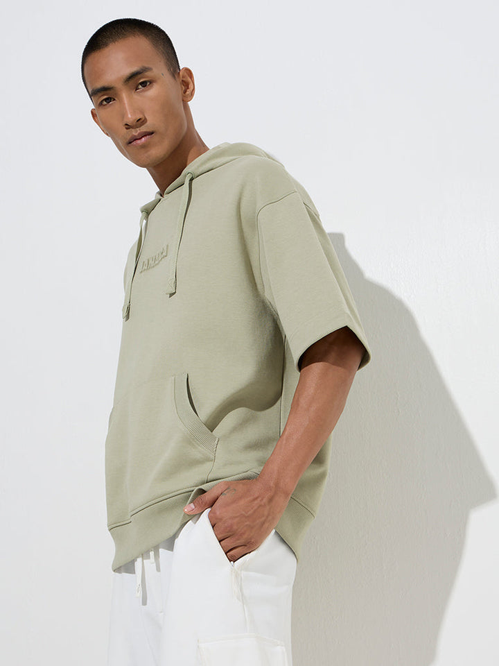 Studiofit Sage Text Design Relaxed-Fit Cotton-Blend Hoodie