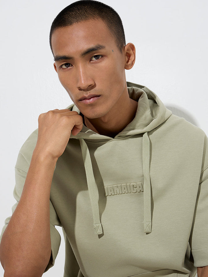 Studiofit Sage Text Design Relaxed-Fit Cotton-Blend Hoodie