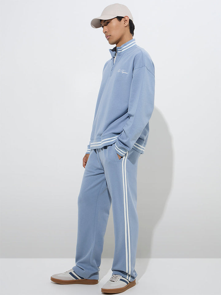 Studiofit Dusty Blue Quarter Zip Cotton-Blend Sweatshirt