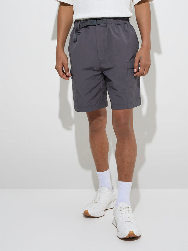 Studiofit Grey Relaxed-Fit Mid-Rise Shorts