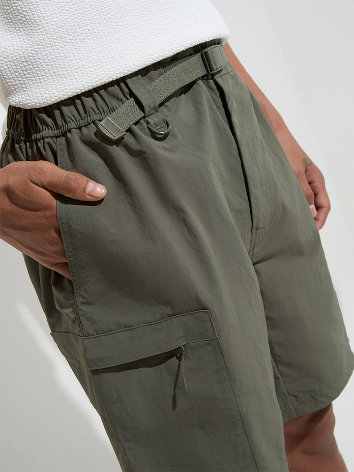 Studiofit Olive Relaxed-Fit Mid-Rise Shorts