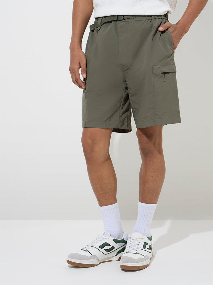 Studiofit Olive Relaxed-Fit Mid-Rise Shorts