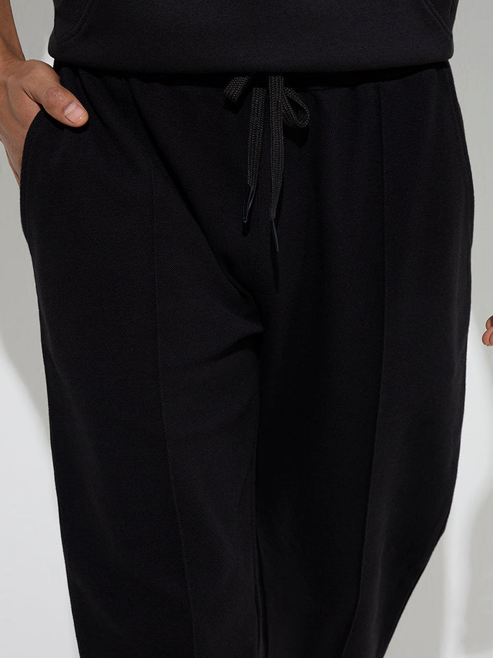 Studiofit Black Relaxed-Fit Mid-Rise Cotton-Blend Track Pants