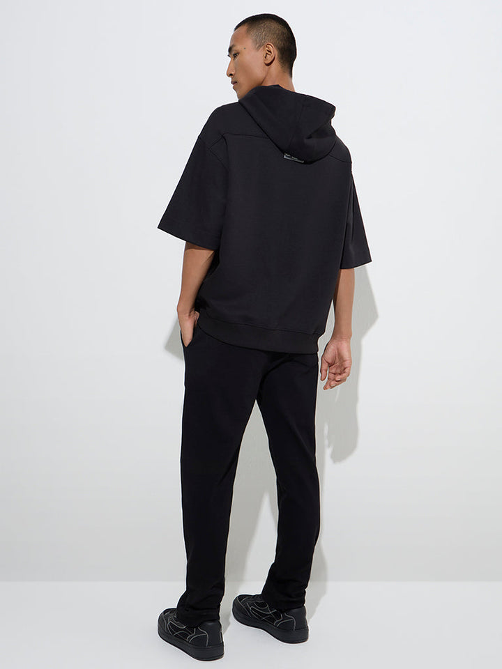 Studiofit Black Relaxed-Fit Mid-Rise Cotton-Blend Track Pants