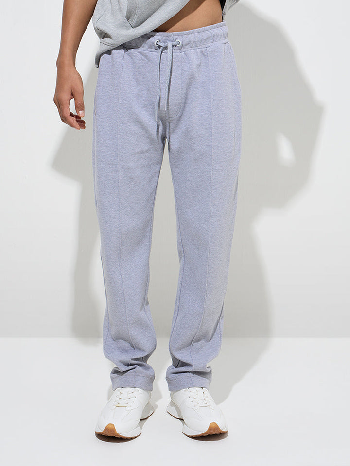 Studiofit Grey Relaxed-Fit Mid-Rise Cotton-Blend Track Pants