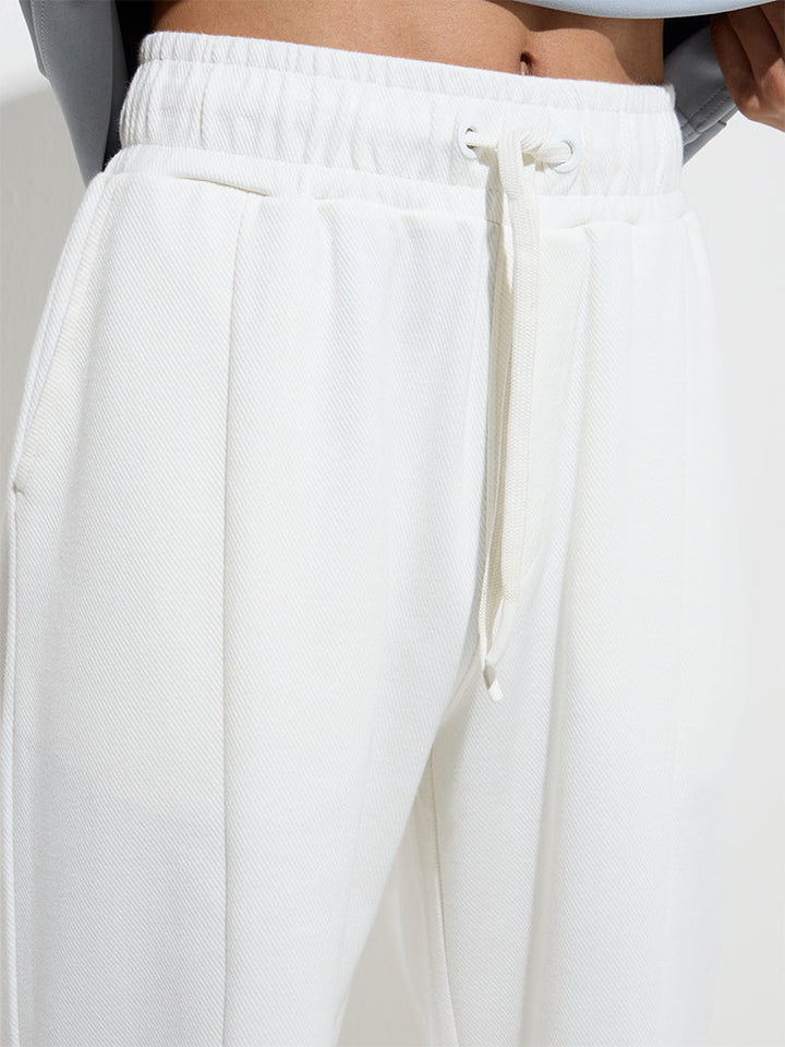 Studiofit White Relaxed-Fit Cotton-Blend Mid-Rise Track Pants