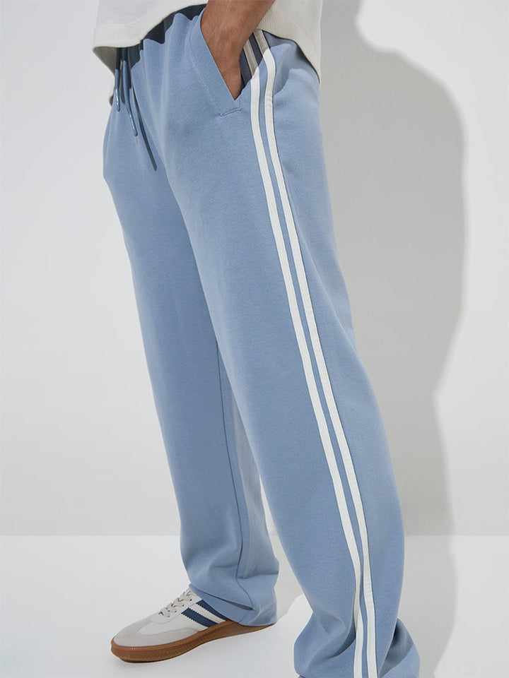 Studiofit Dusty Blue Relaxed-Fit Cotton-Blend Track Pants