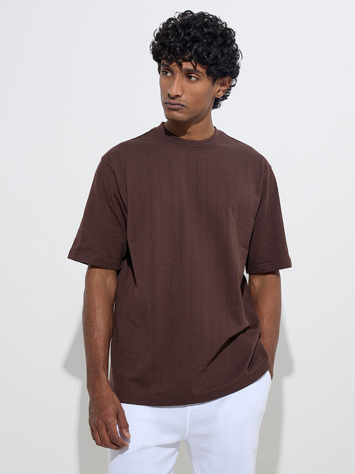 WES Lounge Dark Brown Relaxed-Fit Cotton-Blend T-Shirt