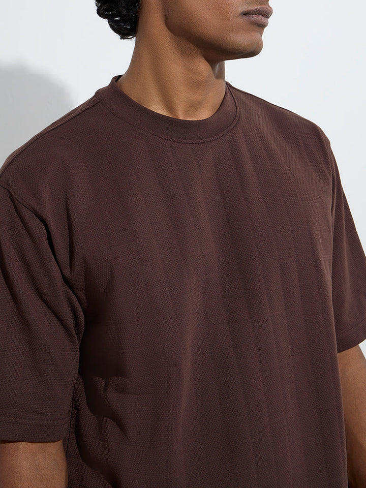 WES Lounge Dark Brown Relaxed-Fit Cotton-Blend T-Shirt