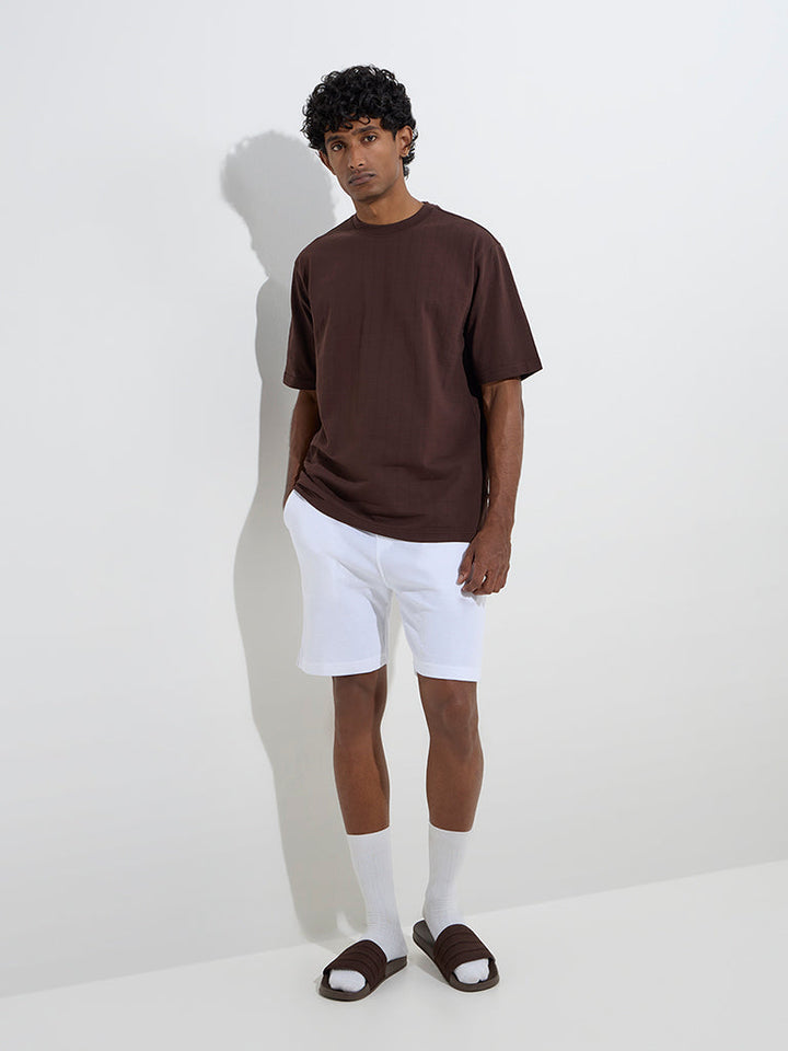 WES Lounge Dark Brown Relaxed-Fit Cotton-Blend T-Shirt
