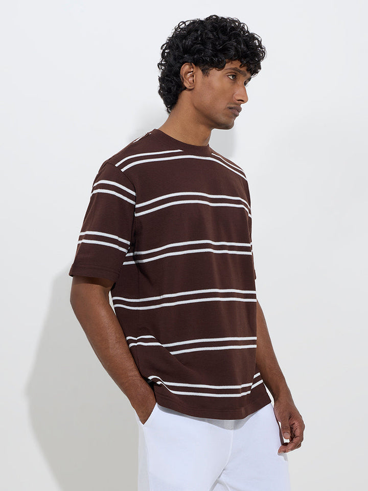 WES Lounge Dark Brown Relaxed-Fit Cotton-Blend T-Shirt