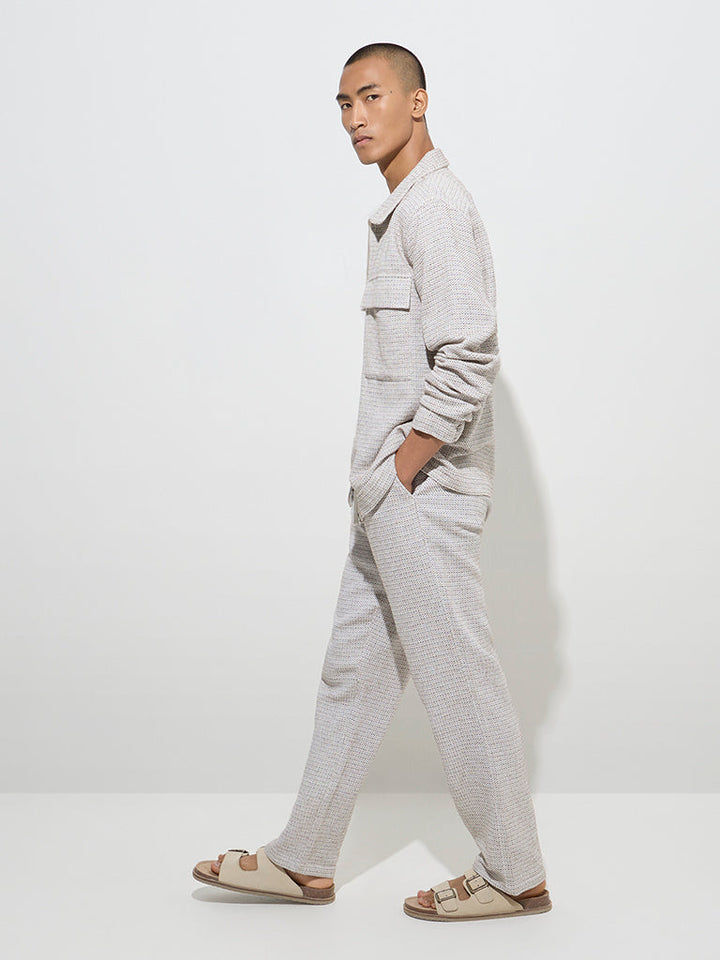 ETA Grey Knit-Textured Relaxed-Fit Mid-Rise Cotton Chinos