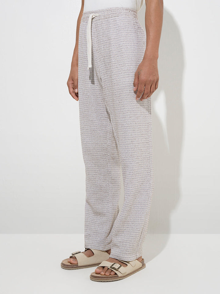 ETA Grey Knit-Textured Relaxed-Fit Mid-Rise Cotton Chinos