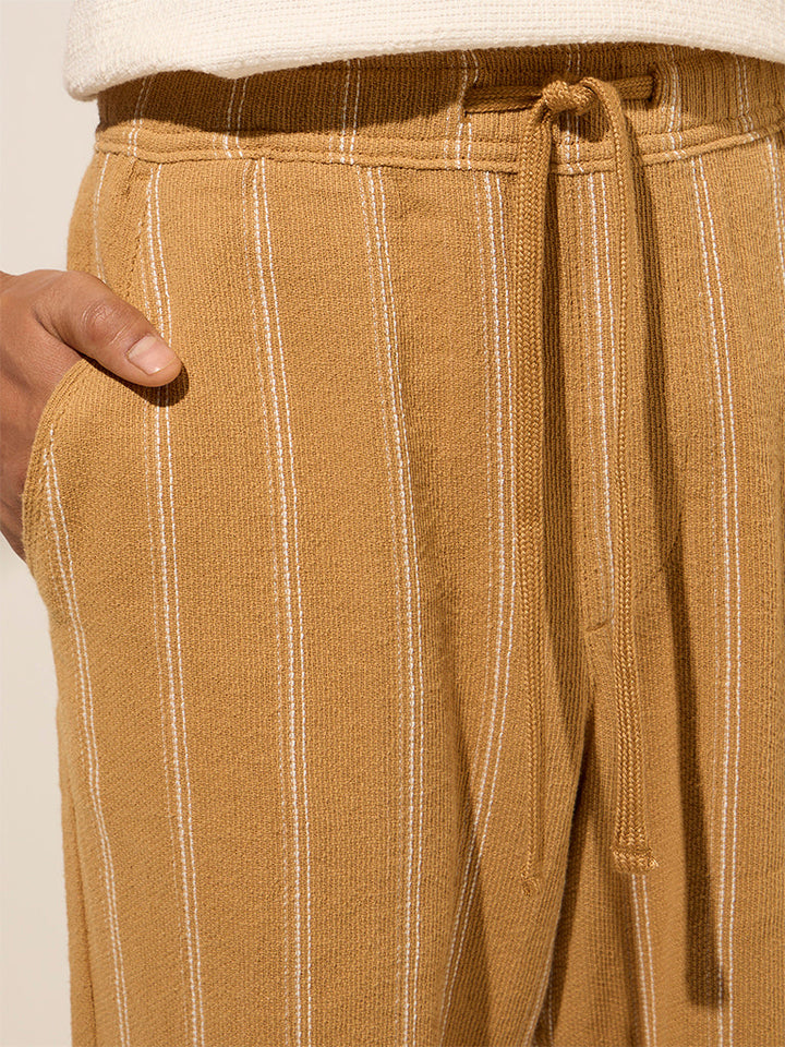 ETA Mustard Striped Relaxed-Fit Mid-Rise Cotton Chinos