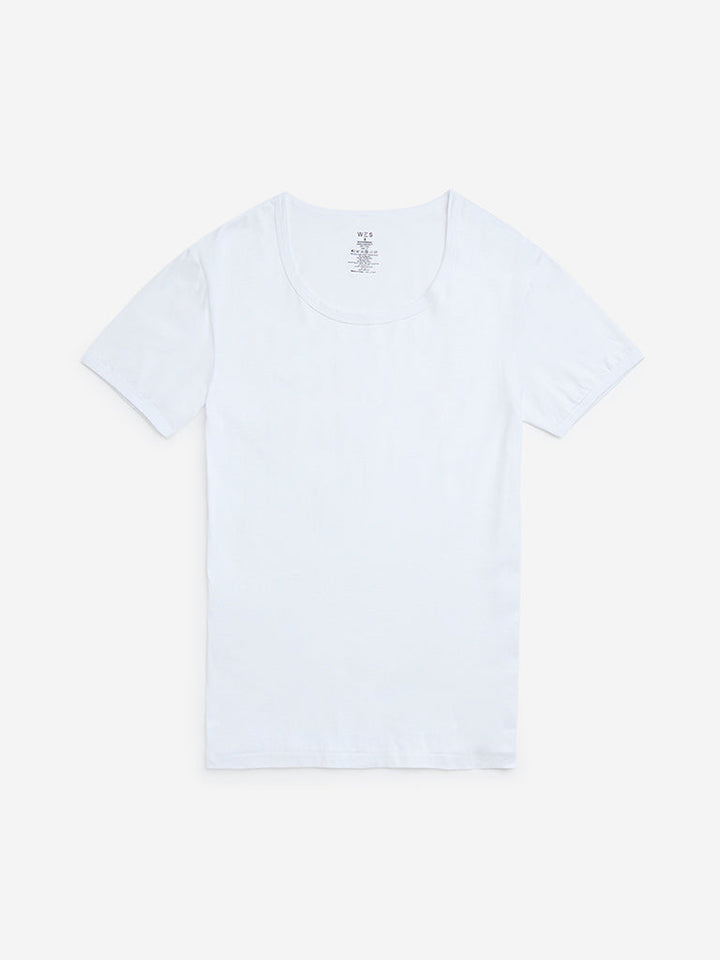 WES Lounge White Solid Cotton Vests - Pack of 2