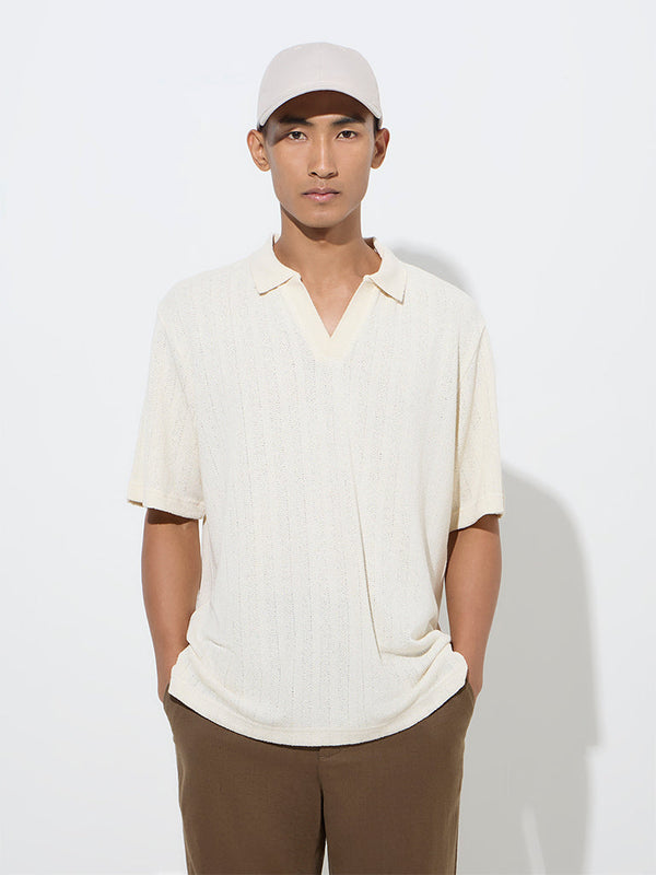 ETA Off-White Knit-Textured Relaxed-Fit Polo T-Shirt