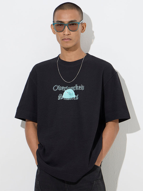 Nuon Black Text Design Relaxed-Fit Cotton T-Shirt