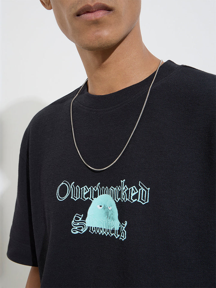 Nuon Black Text Design Relaxed-Fit Cotton T-Shirt