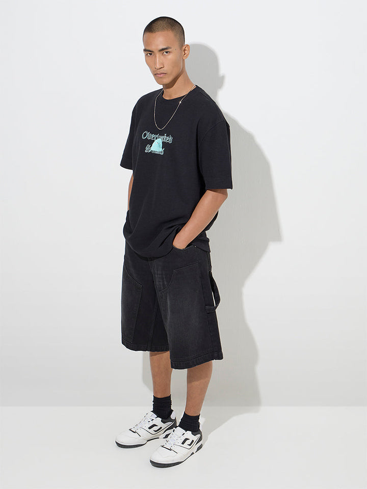 Nuon Black Text Design Relaxed-Fit Cotton T-Shirt