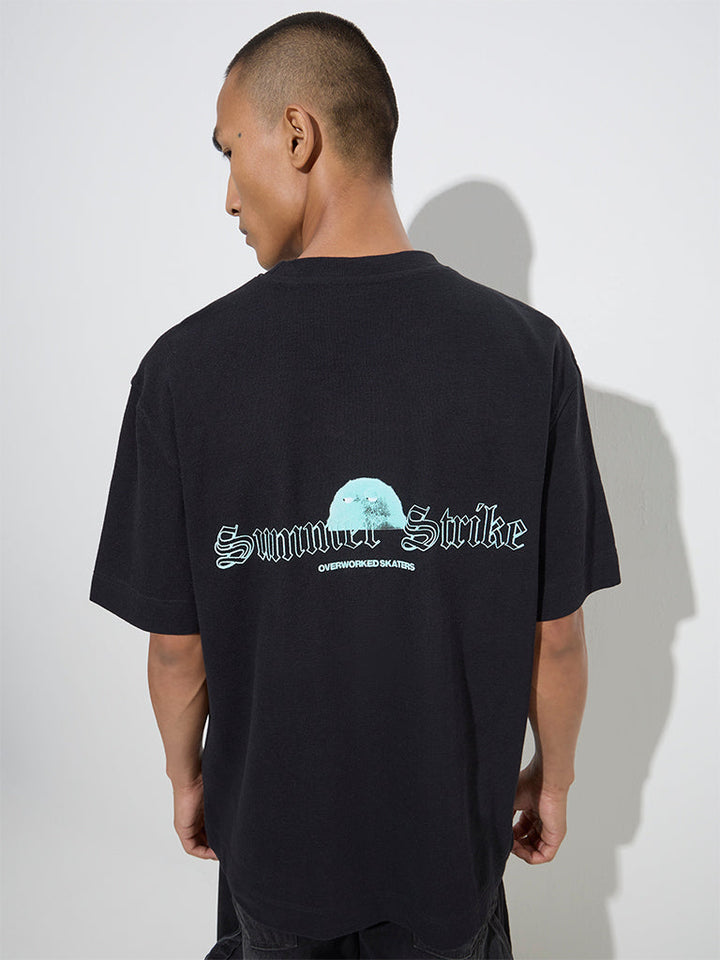 Nuon Black Text Design Relaxed-Fit Cotton T-Shirt