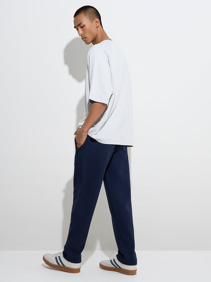 Studiofit Navy Relaxed-Fit Mid-Rise Cotton-Blend Track Pants