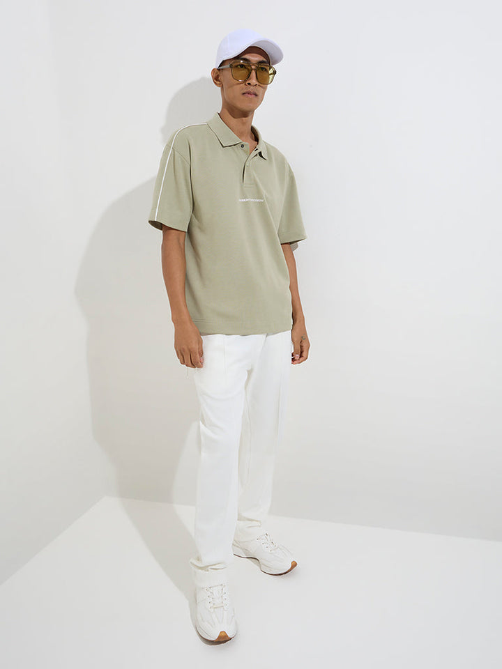 Studiofit Sage Text Design Relaxed-Fit Cotton-Blend Polo T-Shirt