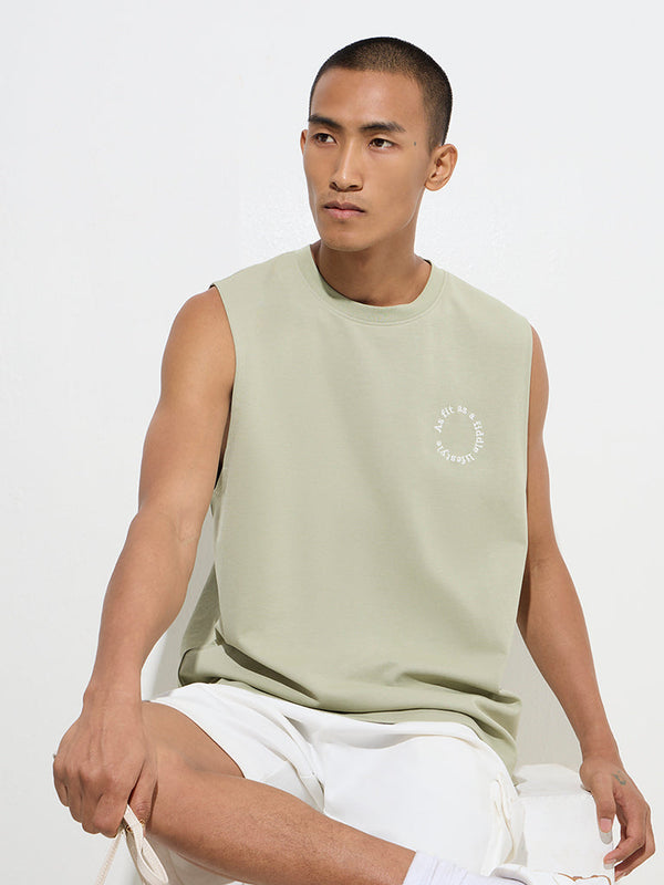 Studiofit Sage Text Design Relaxed-Fit Cotton-Blend T-Shirt