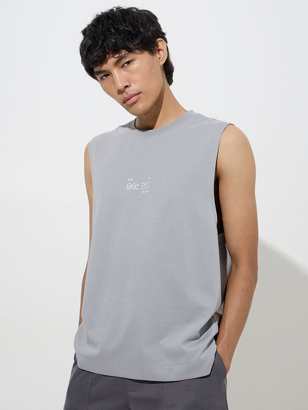 Studiofit Light Grey Printed Relaxed-Fit T-Shirt