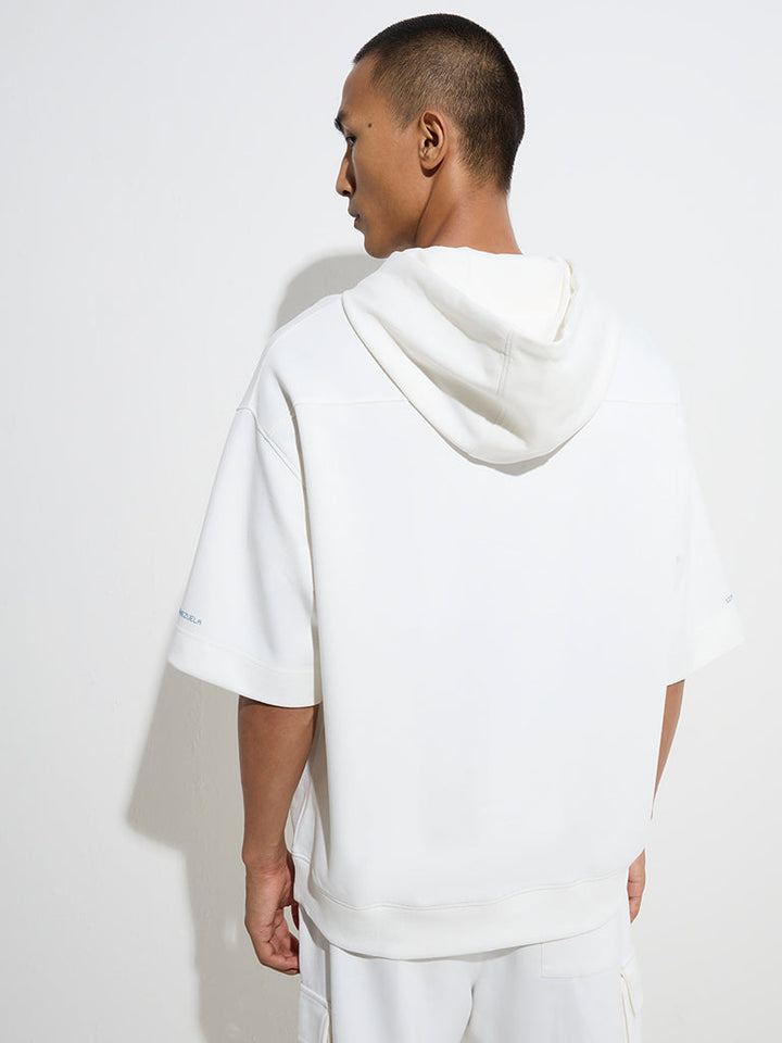 Studiofit White Text Design Relaxed-Fit Cotton-Blend Hoodie