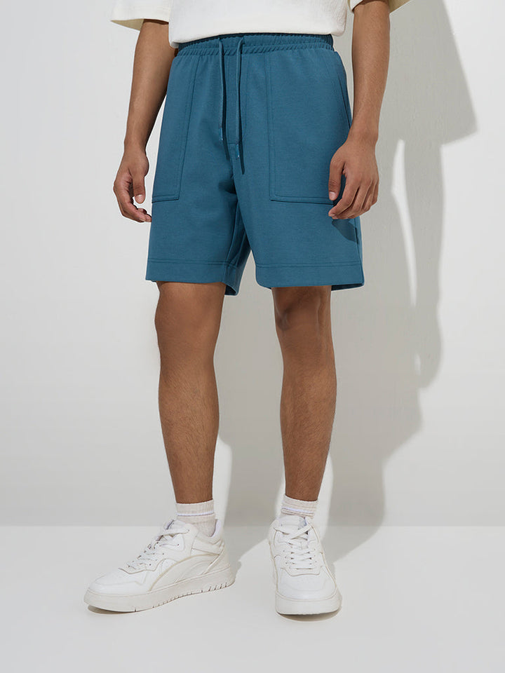 Studiofit Teal Relaxed-Fit Mid-Rise Shorts