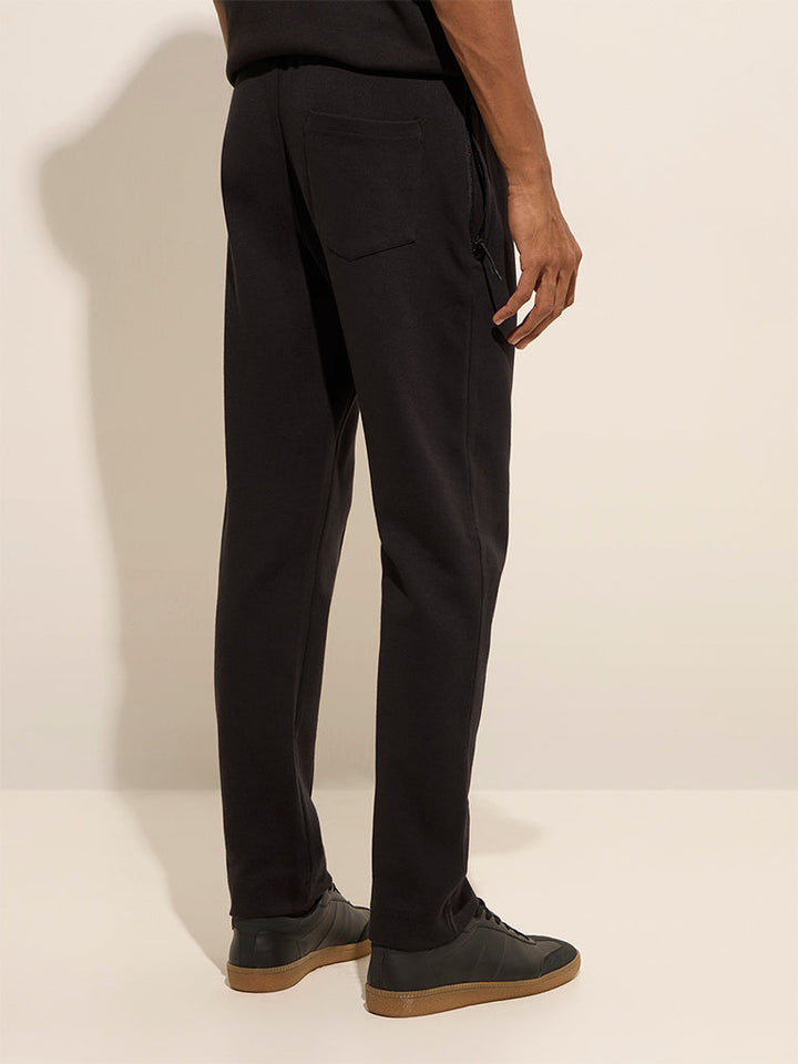 Studiofit Black Relaxed-Fit Mid-Rise Cotton Track Pants