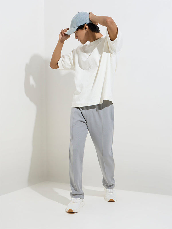 Studiofit Grey Relaxed-Fit Mid-Rise Cotton-Blend Track Pants