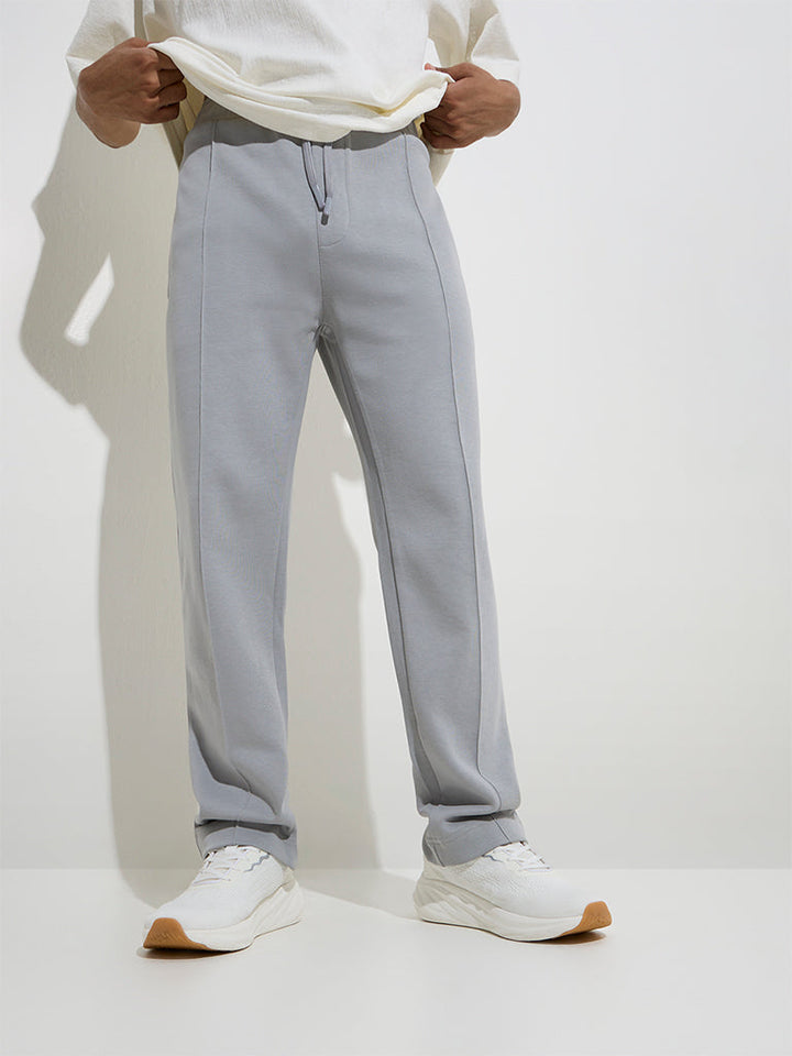 Studiofit Grey Relaxed-Fit Mid-Rise Cotton-Blend Track Pants