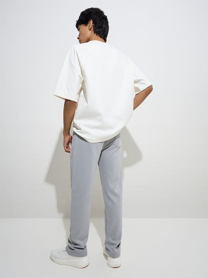 Studiofit Grey Relaxed-Fit Mid-Rise Cotton-Blend Track Pants