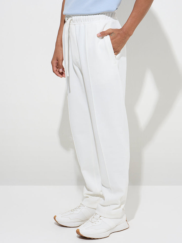 Studiofit White Relaxed-Fit Mid-Rise Cotton-Blend Track Pants