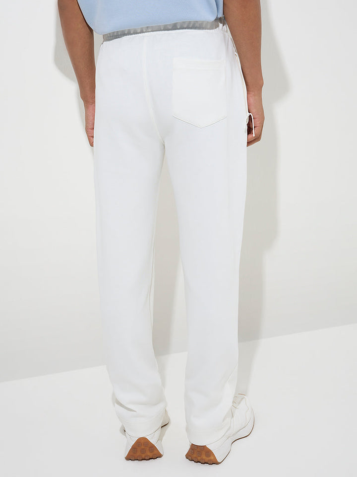 Studiofit White Relaxed-Fit Mid-Rise Cotton-Blend Track Pants
