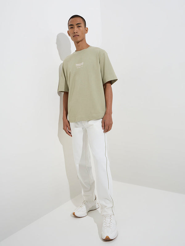 Studiofit White Relaxed-Fit Mid-Rise Cotton-Blend Track Pants