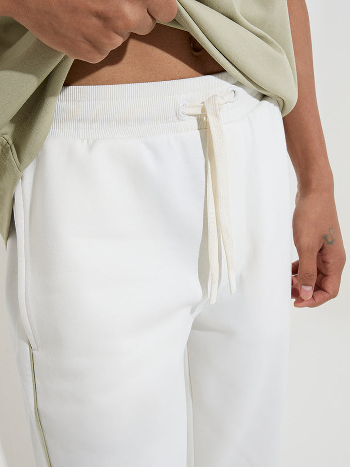Studiofit White Relaxed-Fit Mid-Rise Cotton-Blend Track Pants