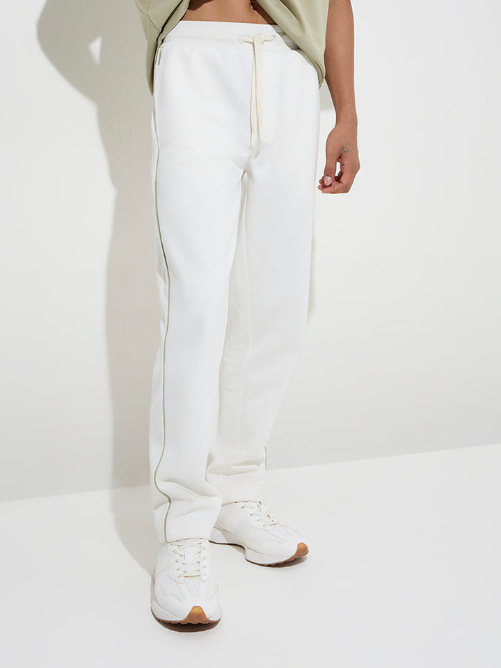 Studiofit White Relaxed-Fit Mid-Rise Cotton-Blend Track Pants