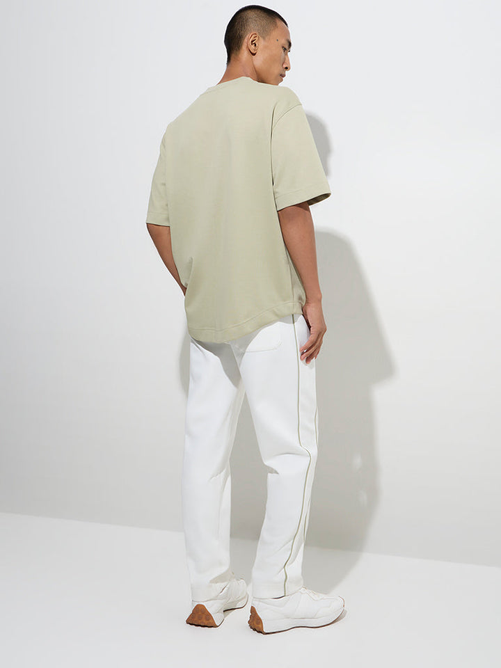 Studiofit White Relaxed-Fit Mid-Rise Cotton-Blend Track Pants