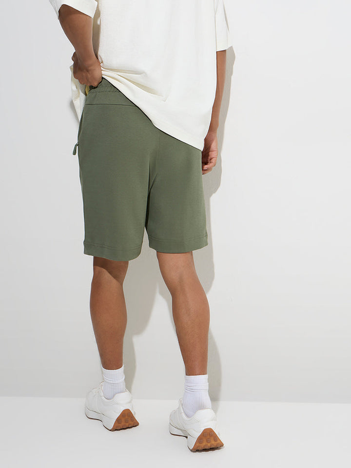 Studiofit Olive Relaxed-Fit Mid-Rise Cotton-Blend Shorts