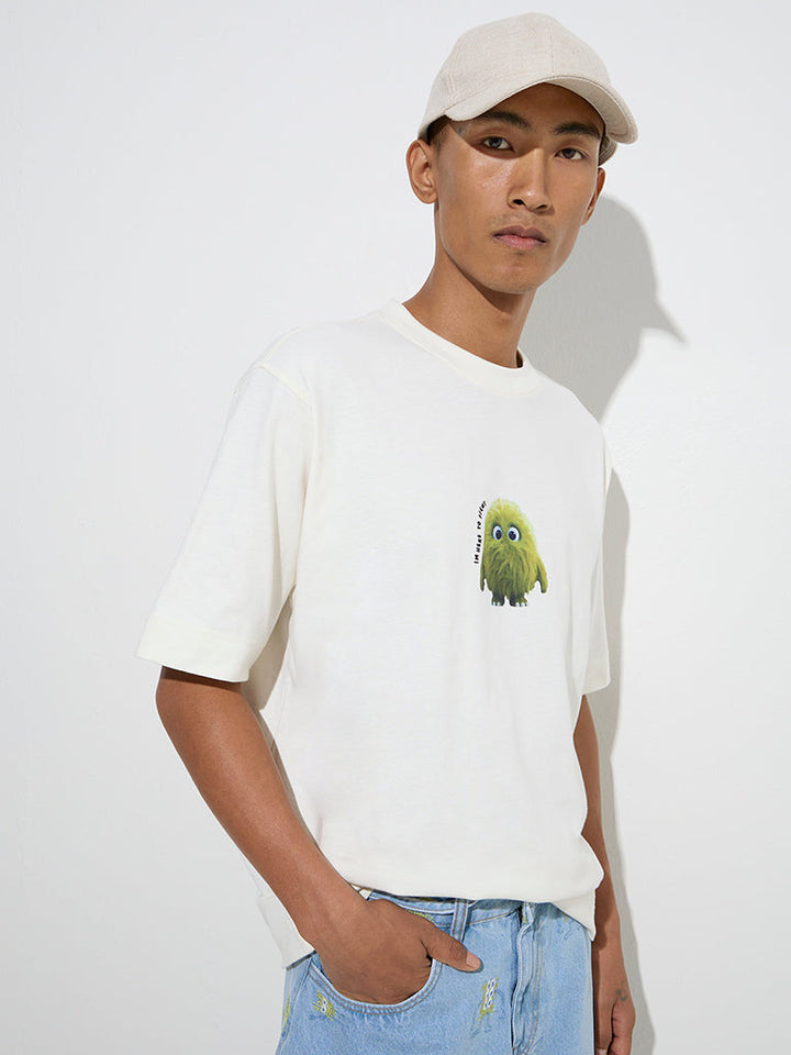 Nuon Off-White Printed Relaxed-Fit Cotton T-Shirt