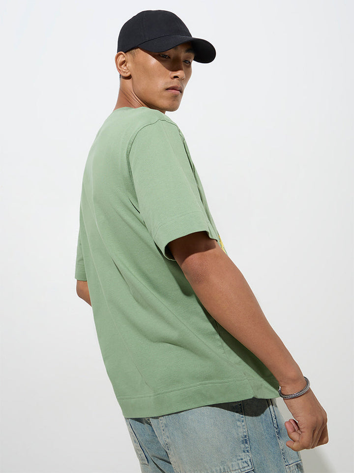 Nuon Sage Text Design Relaxed-Fit Cotton T-Shirt