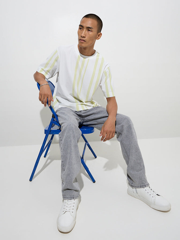 Nuon White Striped Relaxed-Fit Cotton-Blend T-Shirt