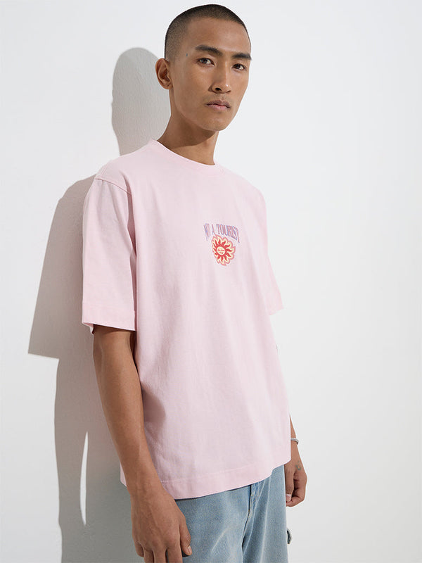 Nuon Pink Nature-Inspired Relaxed-Fit Cotton T-Shirt