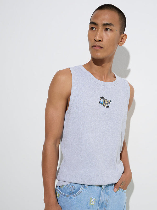 Nuon Grey Ribbed-Textured Slim-Fit Cotton-Blend T-Shirt