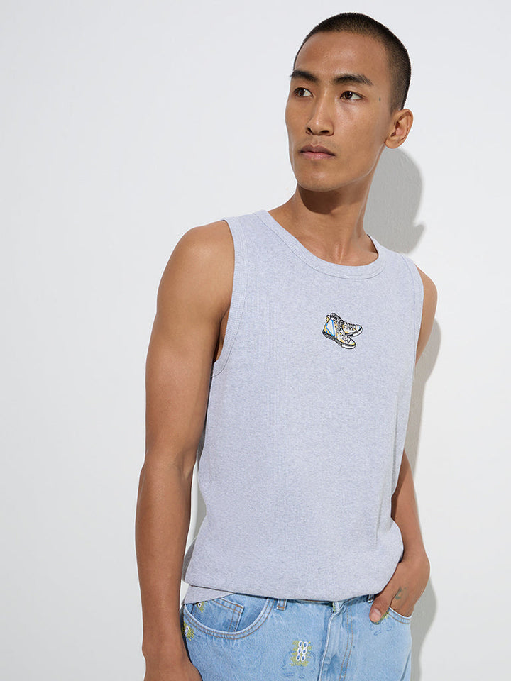 Nuon Grey Ribbed-Textured Slim-Fit Cotton-Blend T-Shirt